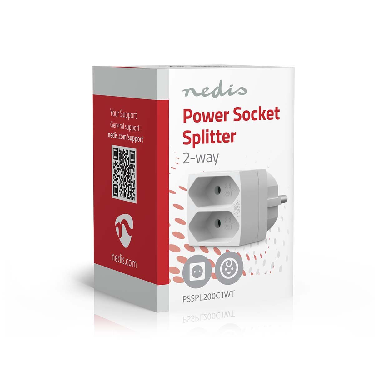 Nedis Power Socket Splitter | Type F (CEE 7/7) | 250 V AC 50 Hz | Type C (CEE 7/16) | 250 V AC 50/60 Hz | 2.5 A | 1100 W | White