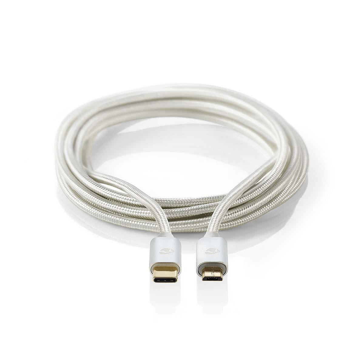 Nedis USB Cable | USB 2.0 | USB-C™ Male | USB Micro-B Male | 10 W | 480 Mbps | Gold Plated | 2.00 m | Round | Braided / Nylon | Aluminium | Cover Window Box