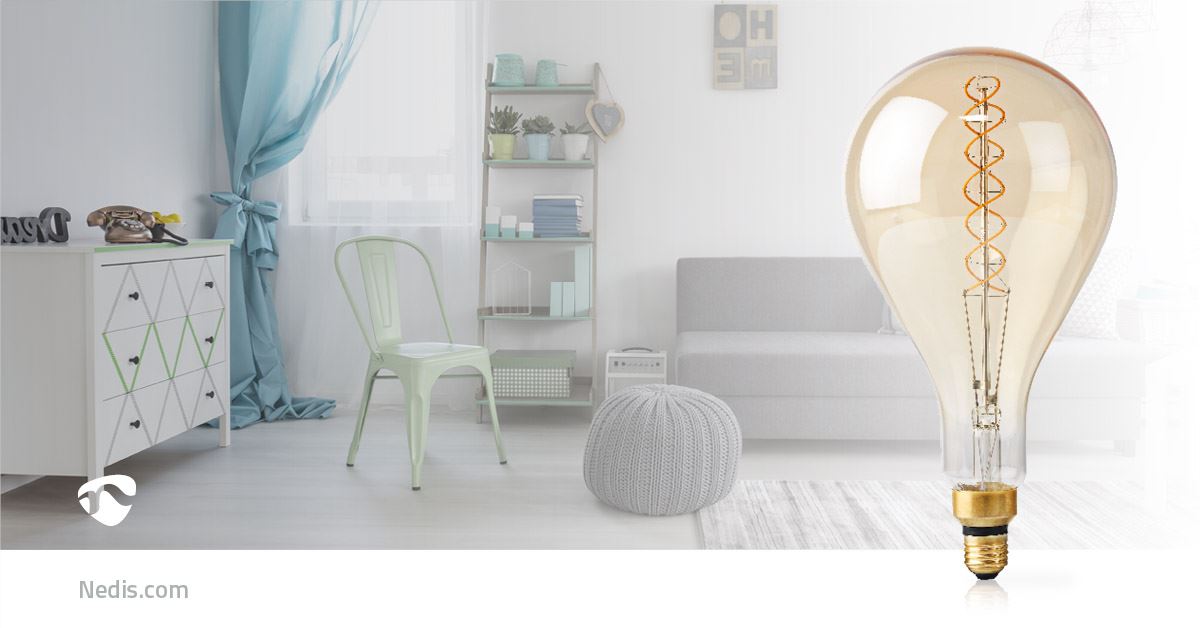 Nedis LED Filament Bulb E27, Dimmable Circular-Shaped Retro Bulb, 280 Lumen, 5W, Warm White 2000K, 330 Degree Beam, Eco-Friendly Glass, 20,000H Lifetime