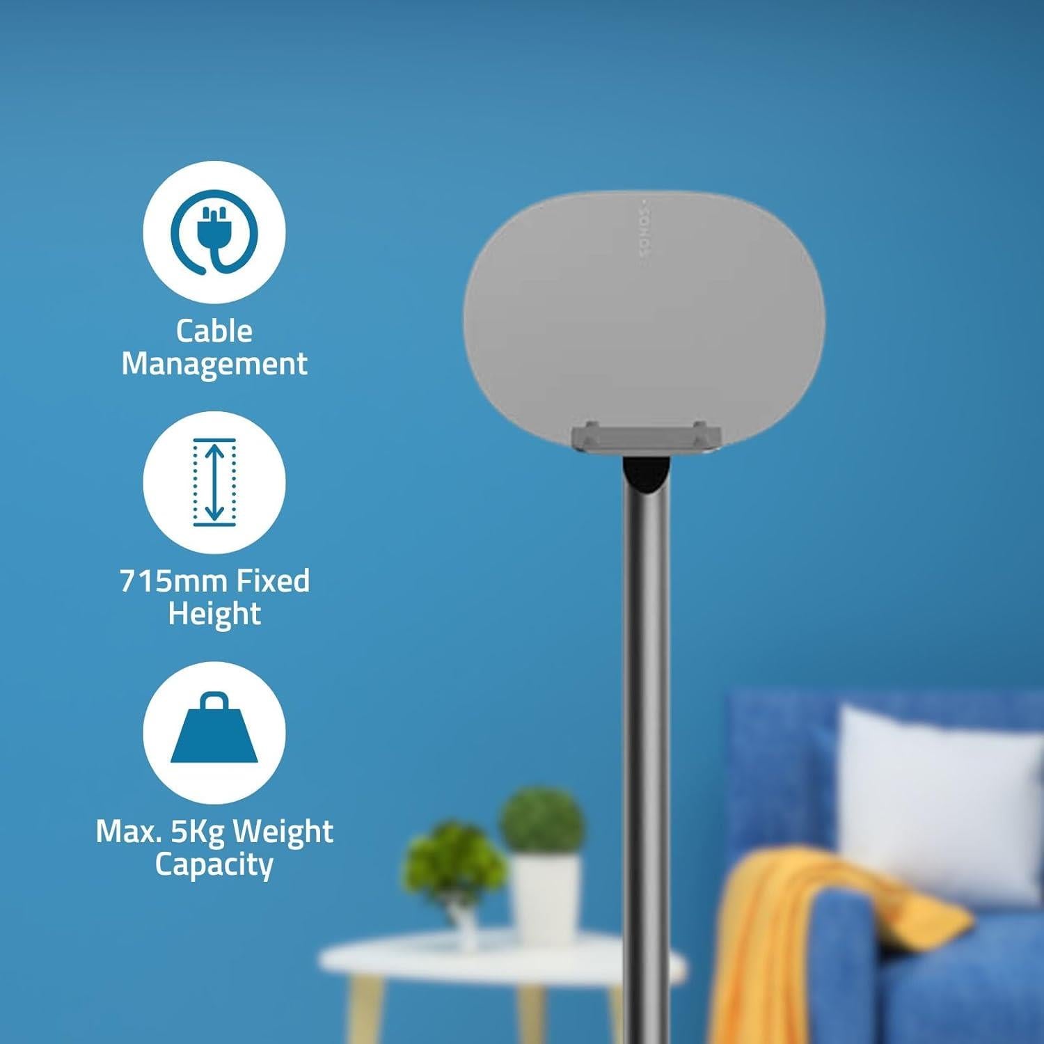 Nedis Speaker Stand Mount for Sonos Era 300, Fixed Height, Max. Capacity 5kg (Single Stand) - Black