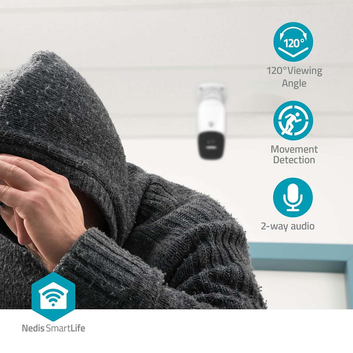 Nedis SmartLife Outdoor Camera 2K+ 4MP Quad HD Wi-Fi IP, Wireless with Spotlight, Colour Night Vision, PIR Motion Sensor, Human Detection, 2-Way Audio, 120� Wide View, IP66 Waterproof - White