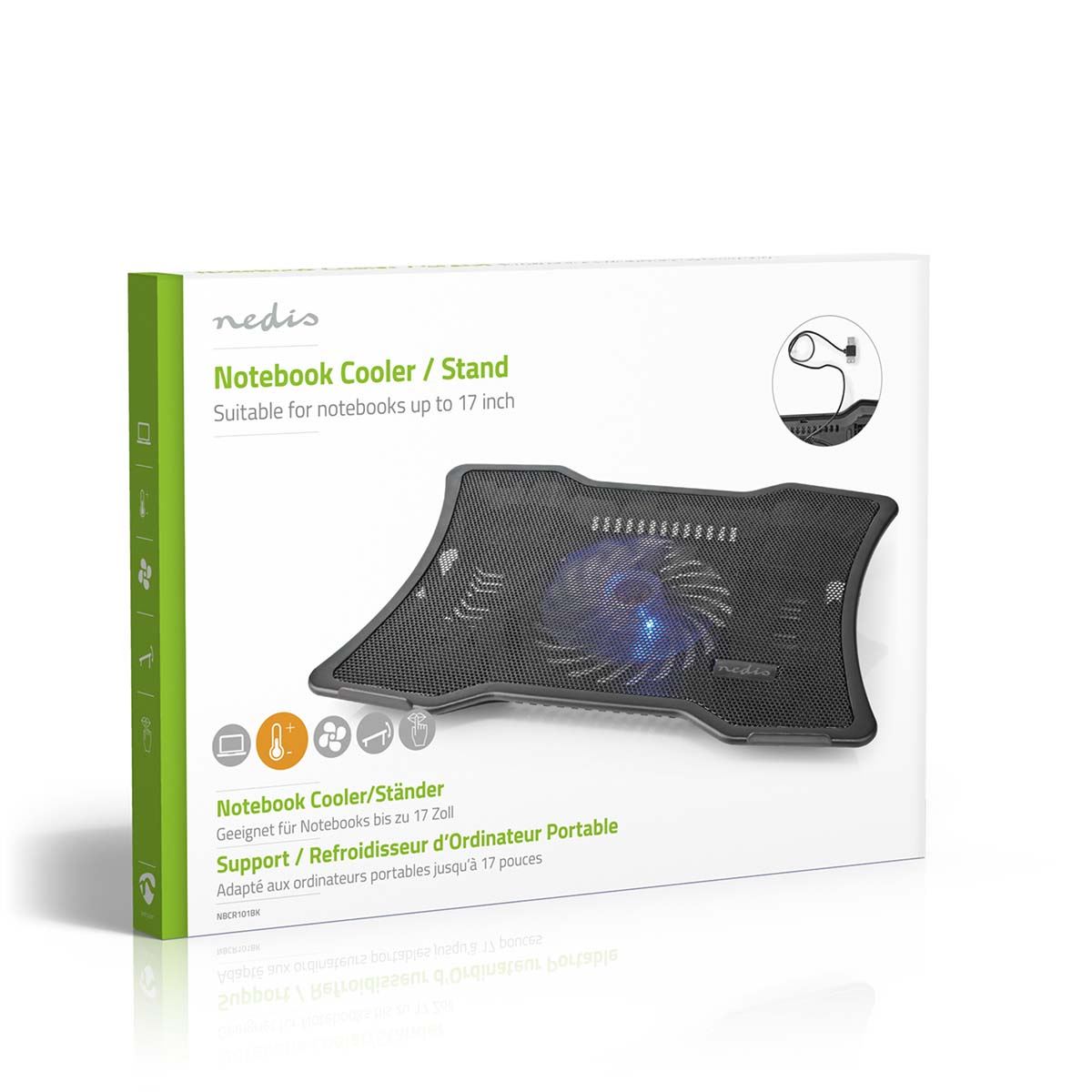 Nedis Notebook Stand | Number of fans: 1 | USB Powered | Number of angles: 2 | 17 " | 1500 rpm | LED