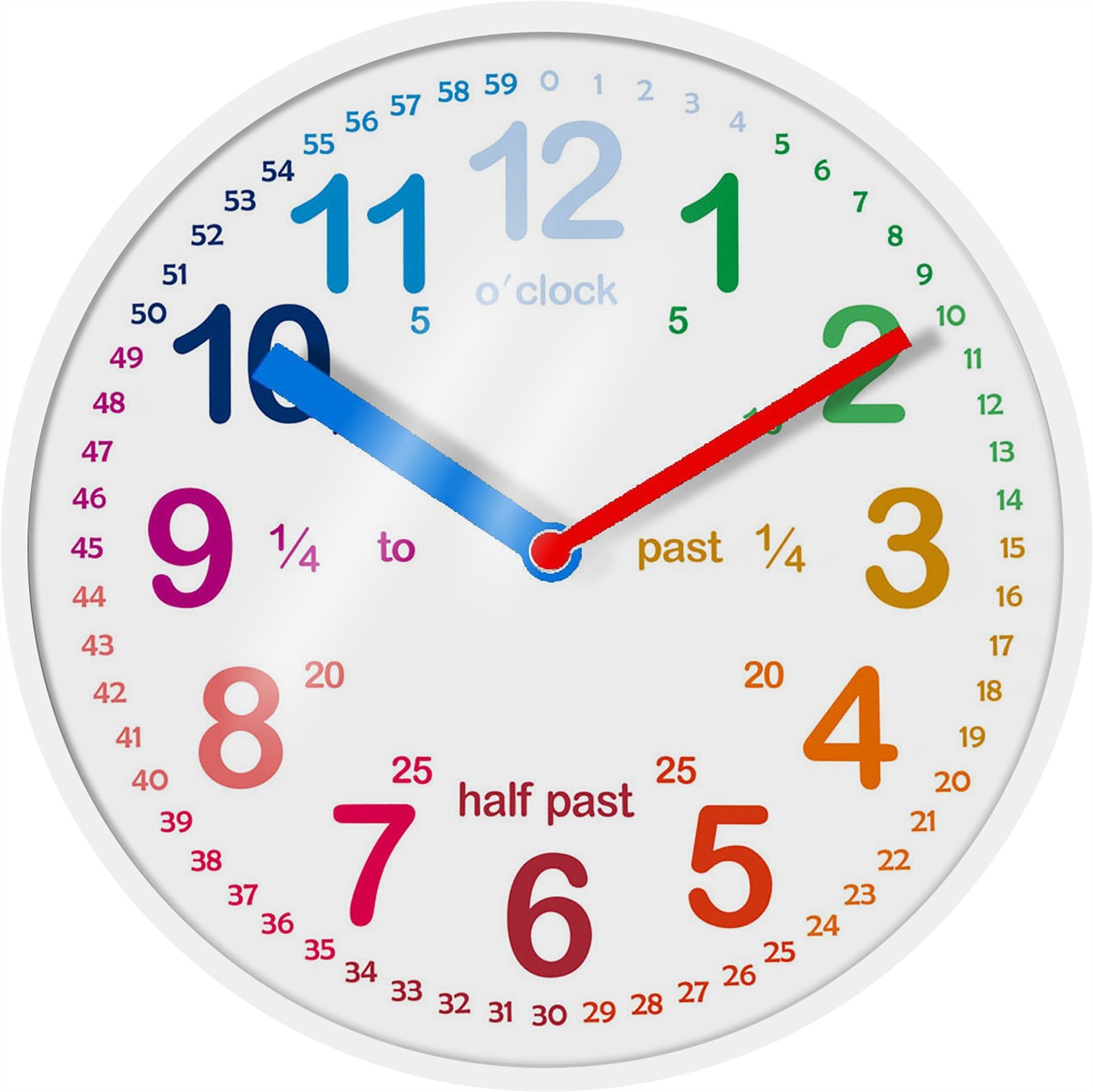 25cm Large Kids Time Teach Kids Wall Clock Bedroom School Home - White