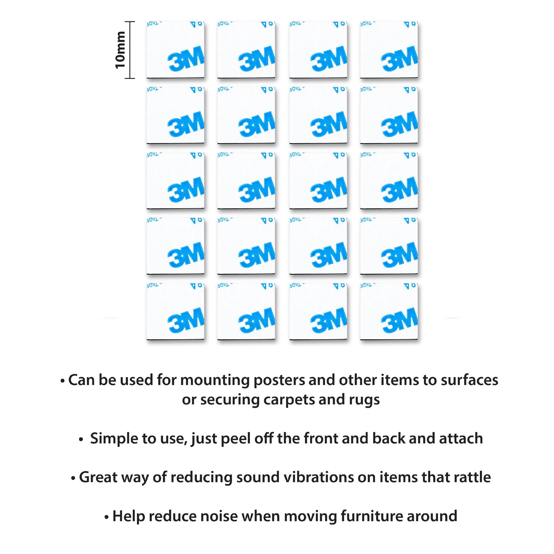 10mm 20 Pack Double-Sided Square Adhesive Mounting Pads