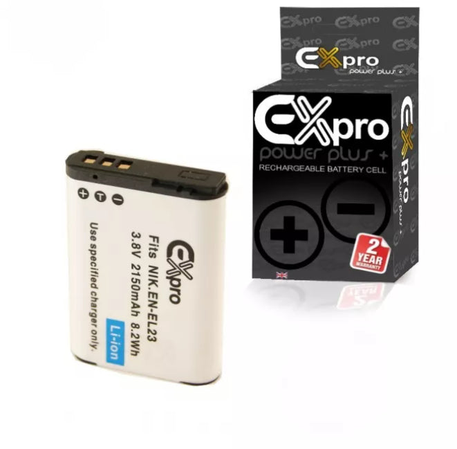 Ex-Pro Nikon EN-EL23, ENEL23 - 2150mAh High Rated Power Plus+ Lithium Li-on Digital Camera Battery