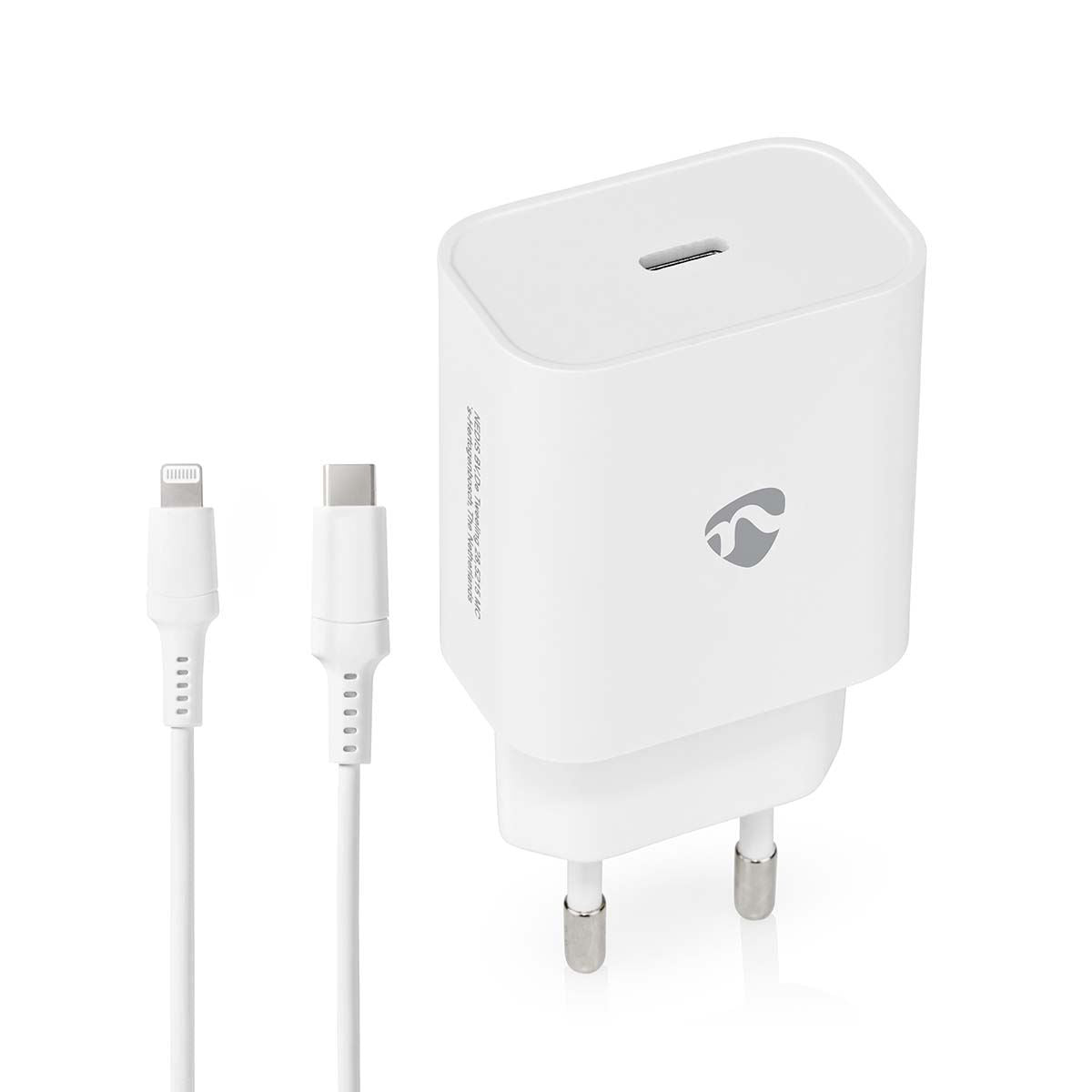 Nedis EU Euro Travel Wall Charger | 20 W | PD3.0 20W | Quick charge feature | 1.67 / 2.22 / 3.0 A | Number of outputs: 1 | USB-C™ | Lightning 8-Pin (Loose) Cable | 1.00 m | Automatic Voltage Selection | White