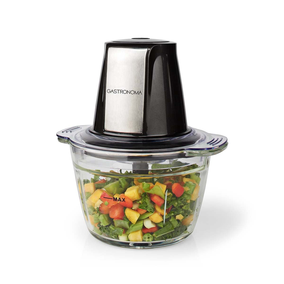 Gastronoma 500W Mini Food Processor, 1L Glass Jar Bowl Chopper Shredder with Stainless Steel Blades, Perfect for Salad Nuts Salsa Dips Fruit Vegetable Pesto Curry Pastes & More