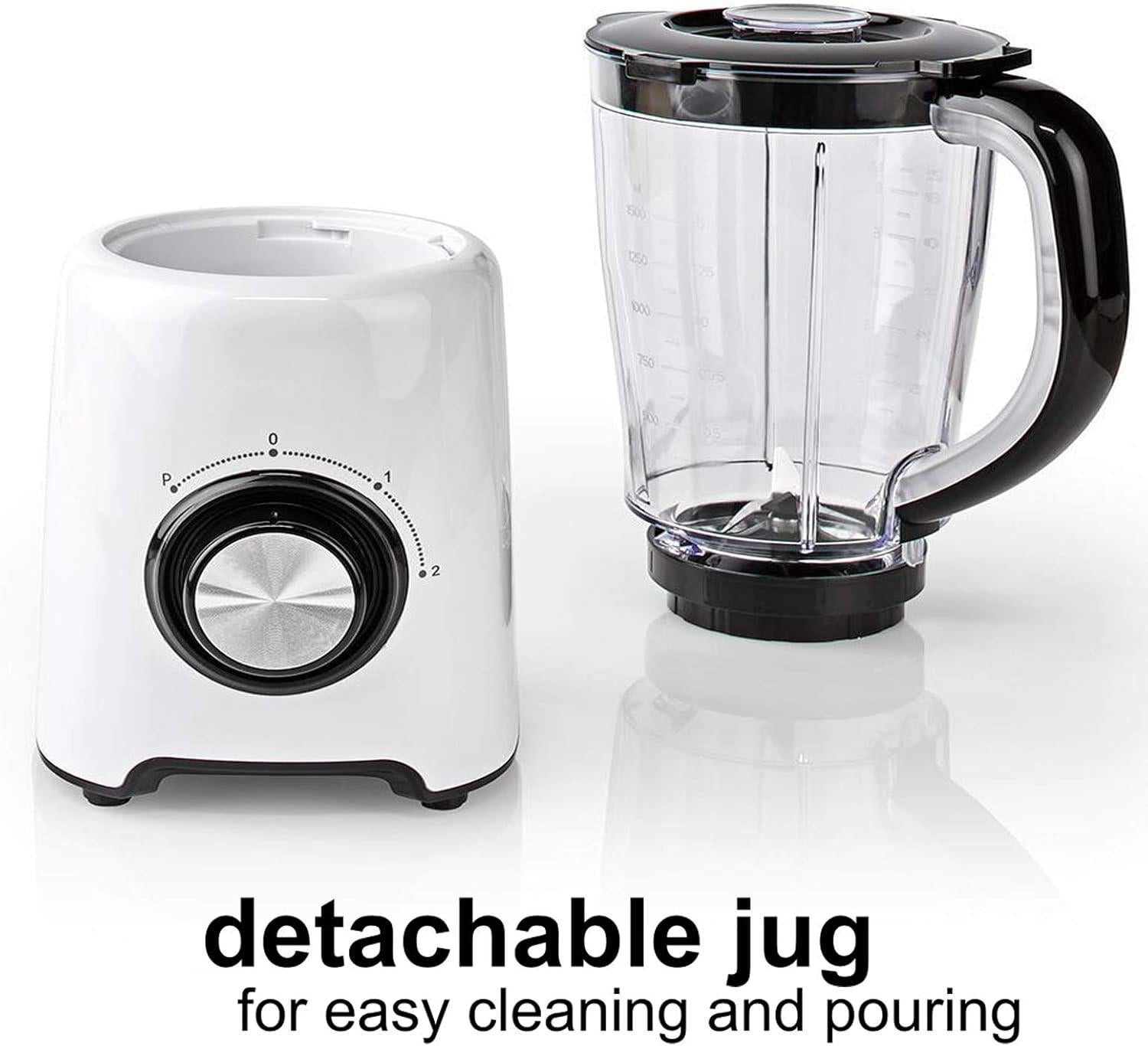 Nedis Table Top Blender, 800W, with 1.5L Plastic Jug, 2 Speed Settings and Pulse Function, Ideal for Fruit Juice, Vegetables, Soup, Smoothies, Protein Shakes and more - White