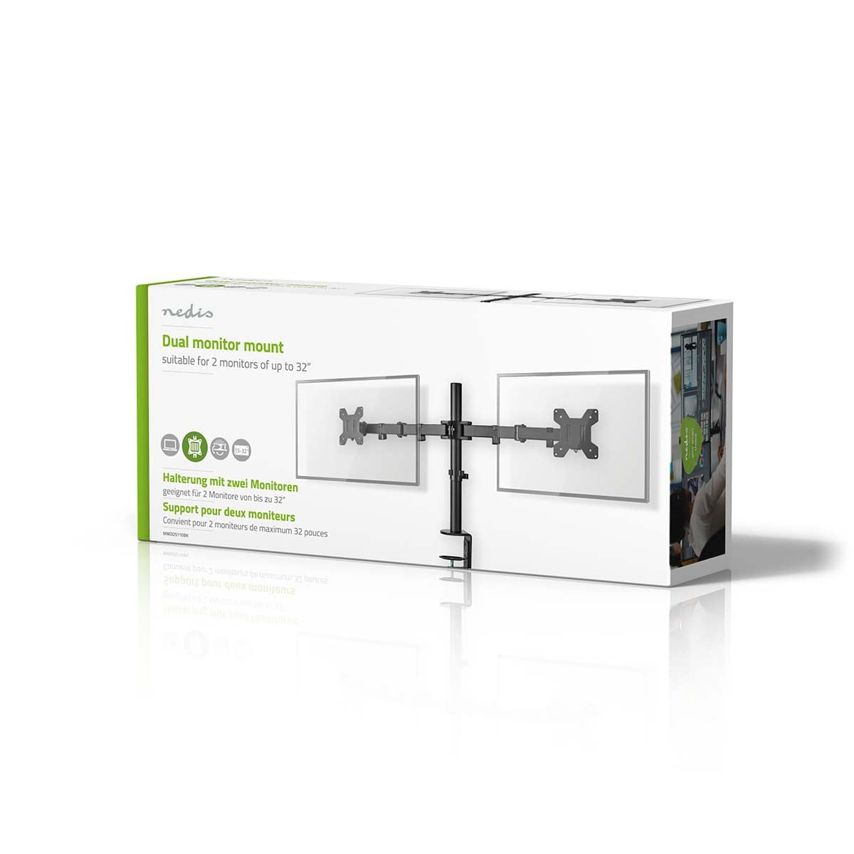 Nedis Desk Monitor Mount | 2 Screens | 15 - 32 " | 75x75 / 100x100 | Full Motion