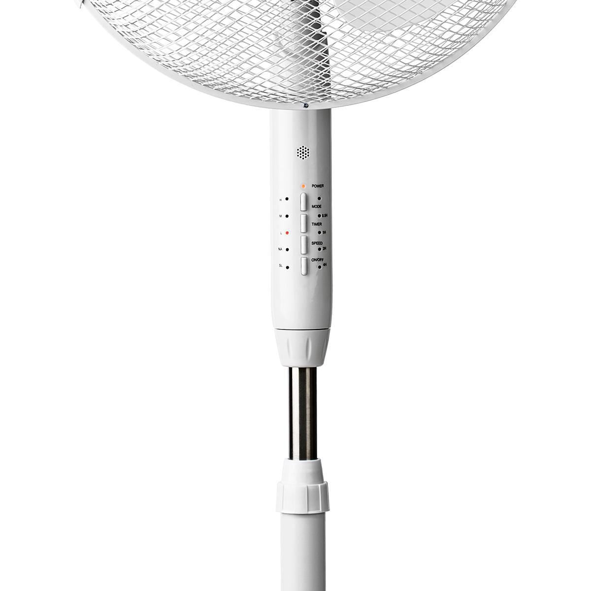 Nedis 40cm Stand Fan 3-Speed with Oscillation 40W, Adjustable height, Shut-off timer, Remote control - White