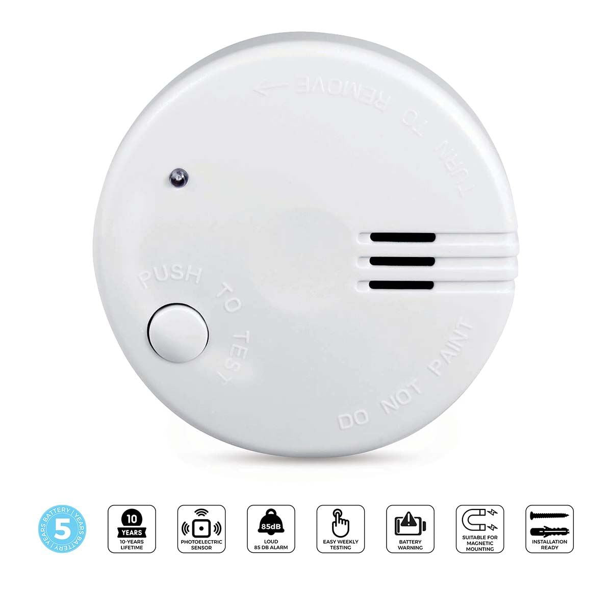 Alecto SD510 Mini Smoke detector with Hush Button | >85 dB | 5 Year Battery Powered | EN14604:2005/AC:2008 | White
