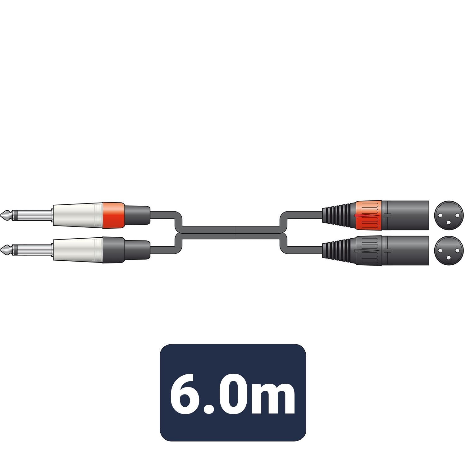 Citronic 6m 2 x Male XLR to 2 x 6.35mm 1/4" Mono Jack Twin Lead / Audio Patch Cable