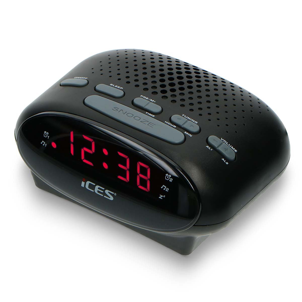 ICES Digital Desk Alarm Clock Radio LED | FM | Buzzer, Dual Alarm & Snooze function - Black