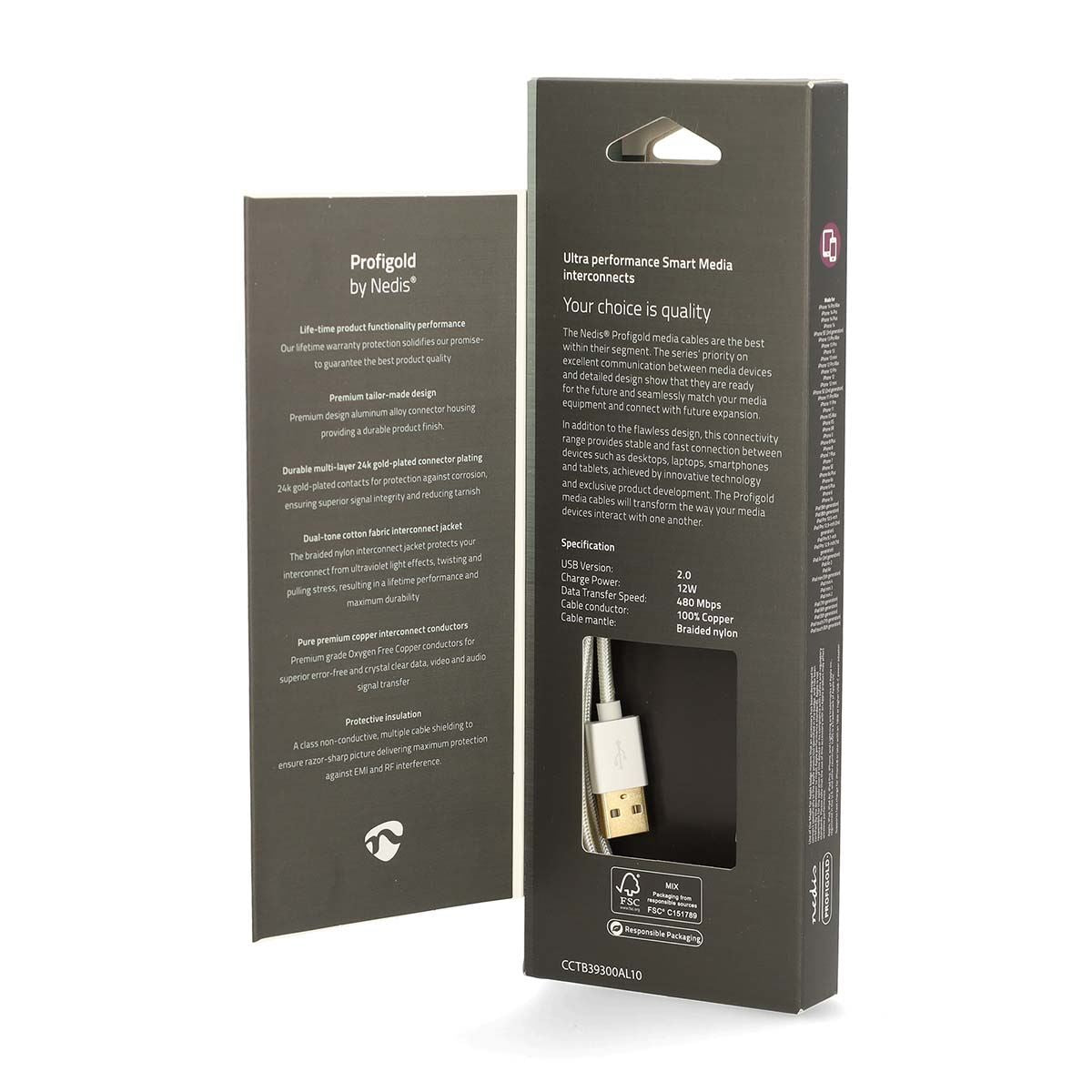 Nedis Lightning Cable | USB 2.0 | Apple Lightning 8-Pin | USB-A Male | 480 Mbps | Gold Plated | 1.00 m | Round | Braided / Nylon | Aluminium | Cover Window Box