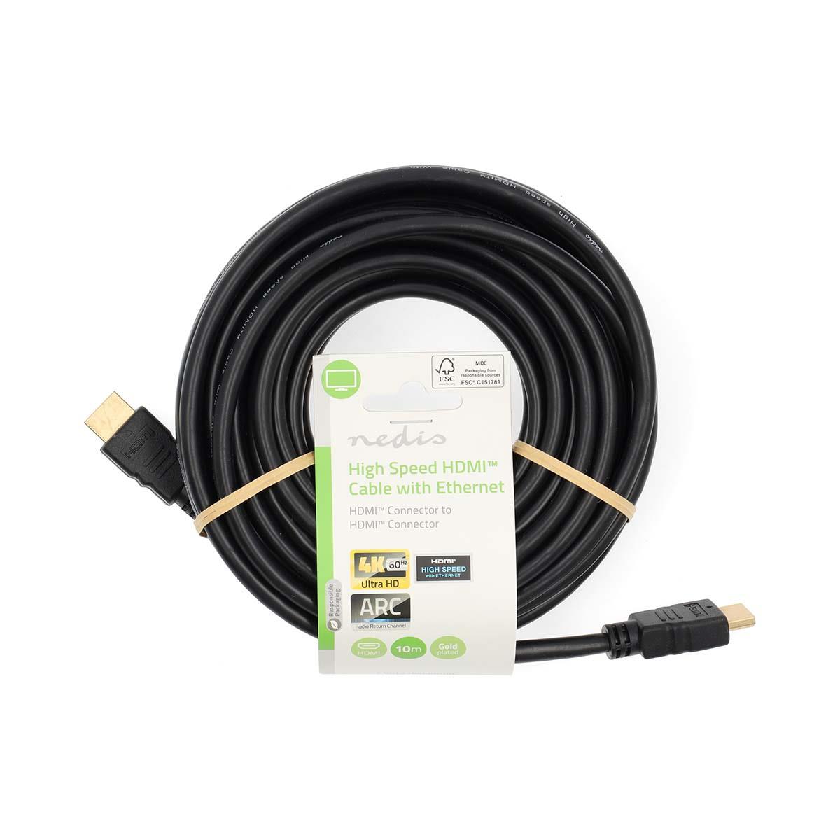 Nedis High Speed HDMI™ Cable with Ethernet | HDMI™ Connector | HDMI™ Connector | 4K@60Hz | ARC | 18 Gbps | 10.0 m | Round | PVC | Black | Label