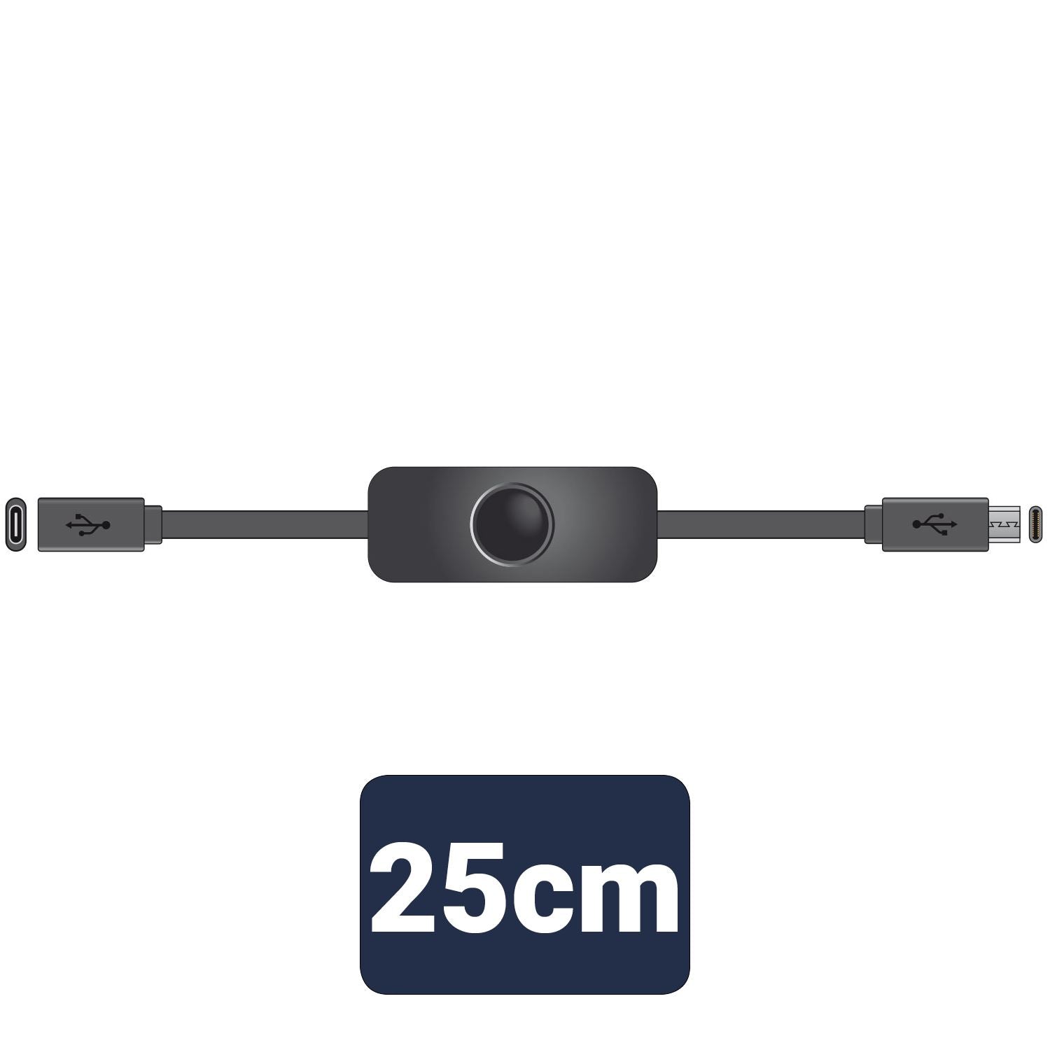 Mercury 25cm USB Type-C button Male to Female On/Off Power Supply Switch Extension Cable