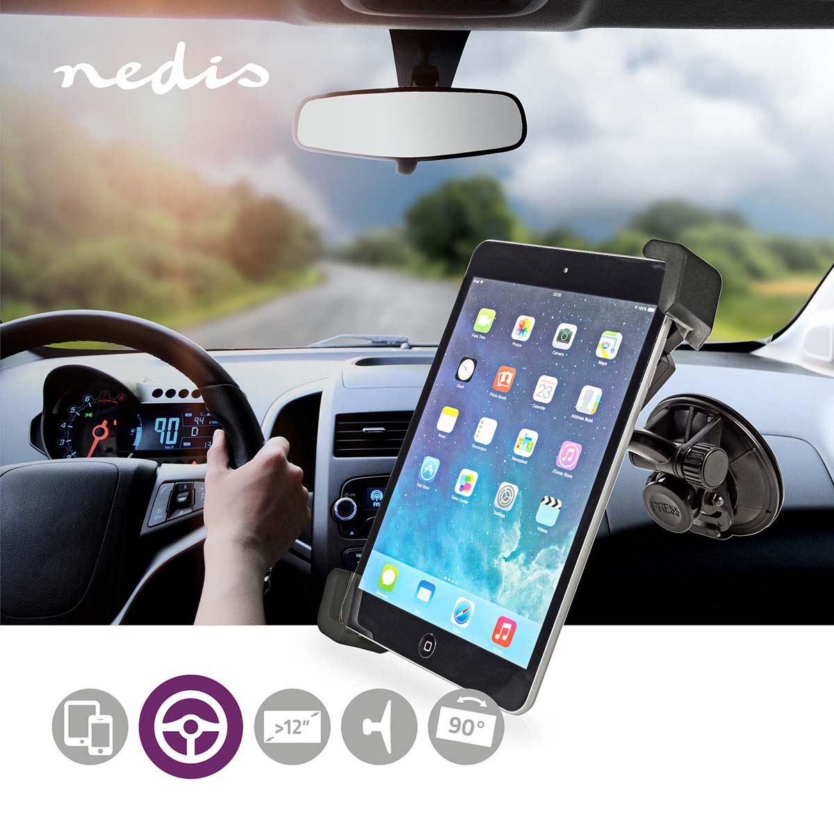 Nedis Tablet Car Mount | Maximum screen size compatibility: 12 " | In-Car Window and Headrest | Adjustable