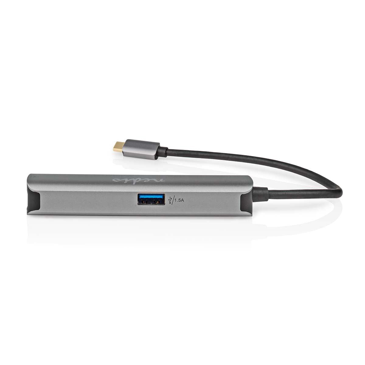 Nedis USB Multi-Port Adapter | 4-in-1 | USB 3.2 Gen 1 | USB-C™ Male | HDMI™ Output / RJ45 Female / USB-A Female / USB-C™ Female | 5 Gbps | 0.20 m | Round | Gold Plated | PVC | Anthracite | Box