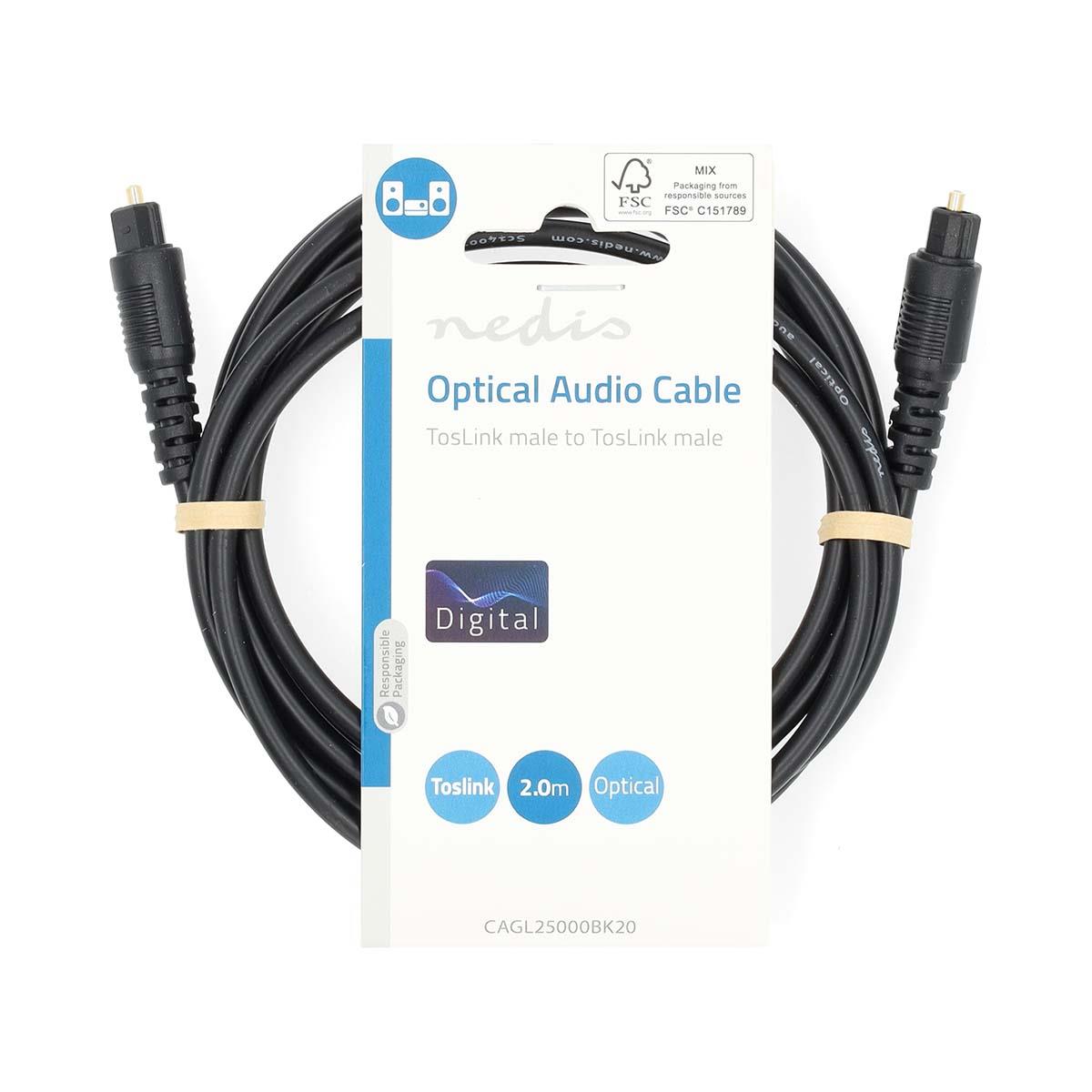 Nedis Optical Audio Cable | TosLink Male | TosLink Male | 2.00 m | Round | PVC | Black | Label