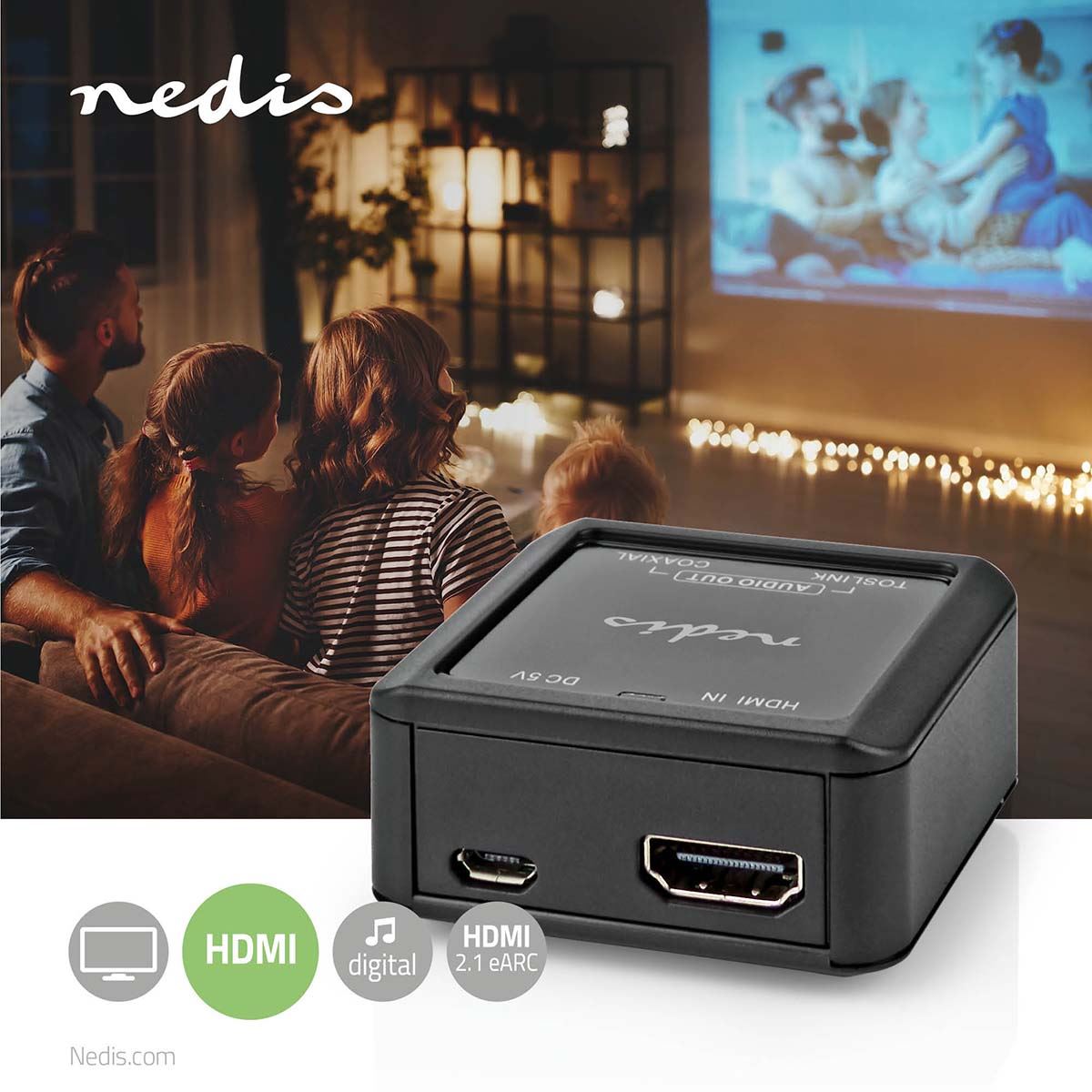 Nedis Digital Audio Converter | 1-way | Connection input: DC Power / HDMI™ Input to Connection output: 1x Coax Audio / 1x TosLink Female | Automatic | Anthracite