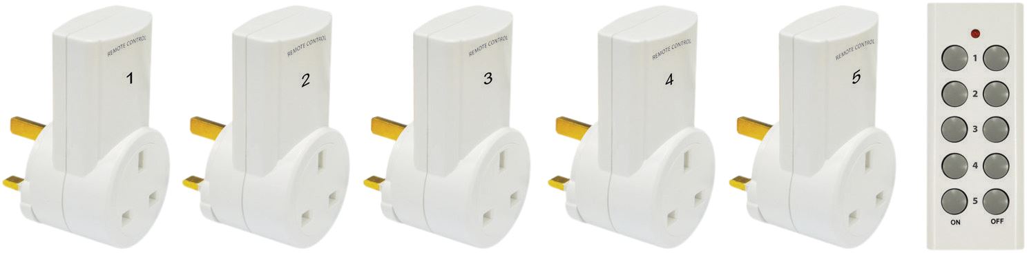 5 Pack - Remote Control Mains Plug Socket Adaptor Set