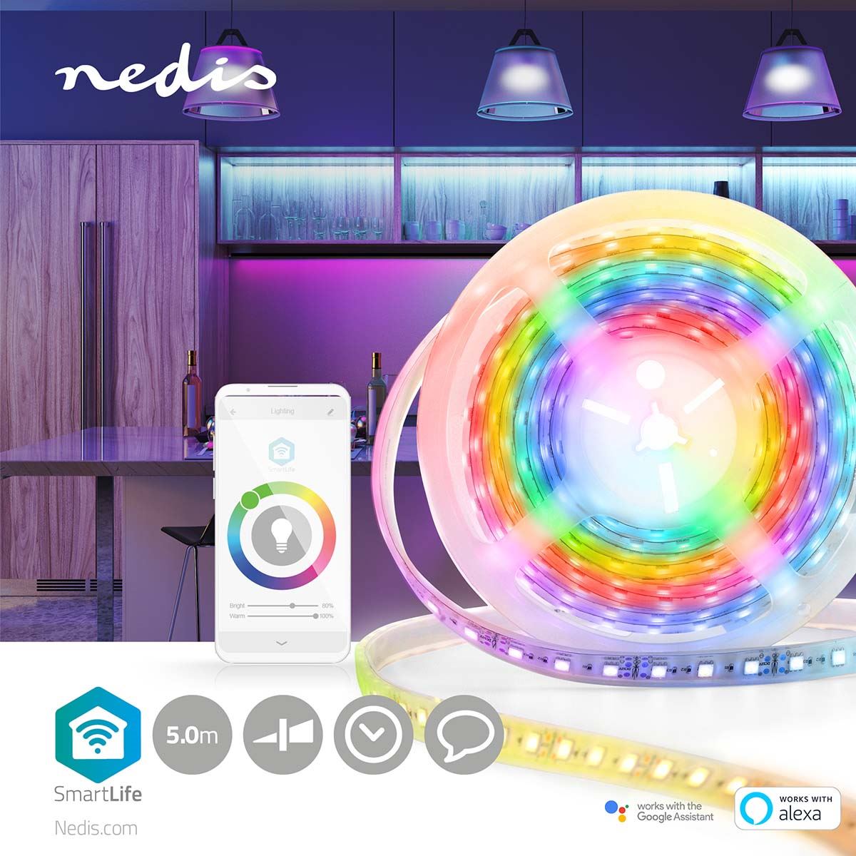 Nedis SmartLife LED Strip | Multi Colour | SMD | 5.00 m | IP65 | 2700 K | 960 lm | Android™ / IOS
