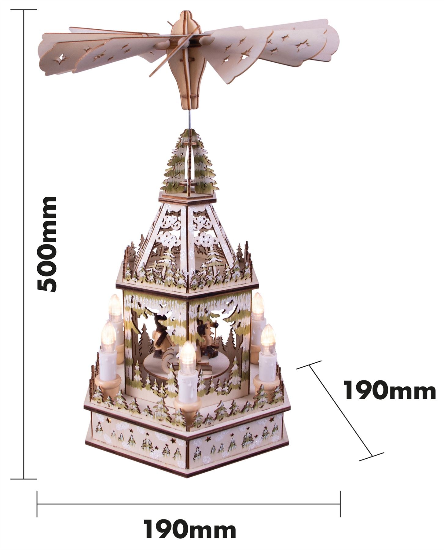Traditional German 1 Tier Rotating Wooden Christmas Pyramid with 6 LED Candle Lights Battery Powered