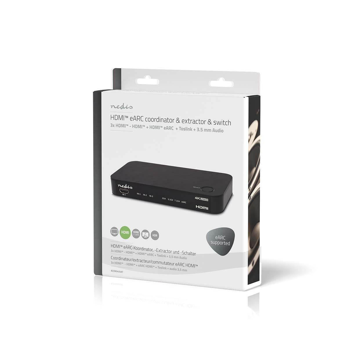 Nedis Digital Audio Converter | 2-way | Connection input: DC Power / 3x HDMI™ Input to Connection output: 1x 3.5 mm / 1x TosLink / 2x HDMI™ Output | Automatic / Push Button | Anthracite
