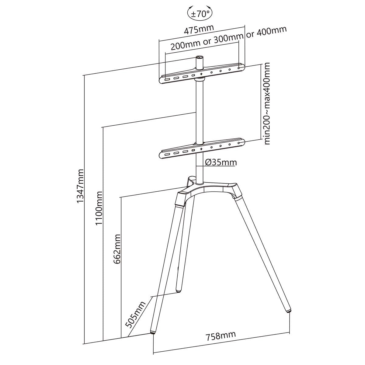 Nedis TV Floor Stand | 50 - 65 " | Maximum supported screen weight: 35 kg | Scandinavian Design | Rotatable | Anti-tip strap | Snap-lock | Aluminium / Steel | Black