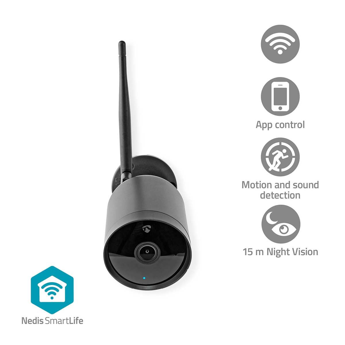 Nedis SmartLife Outdoor Camera, Full HD 1080p CCTV Home Security Cam, IP65 Waterproof, with Night Vision, 2 Way Audio and PIR Motion and Sound Sensor - Black