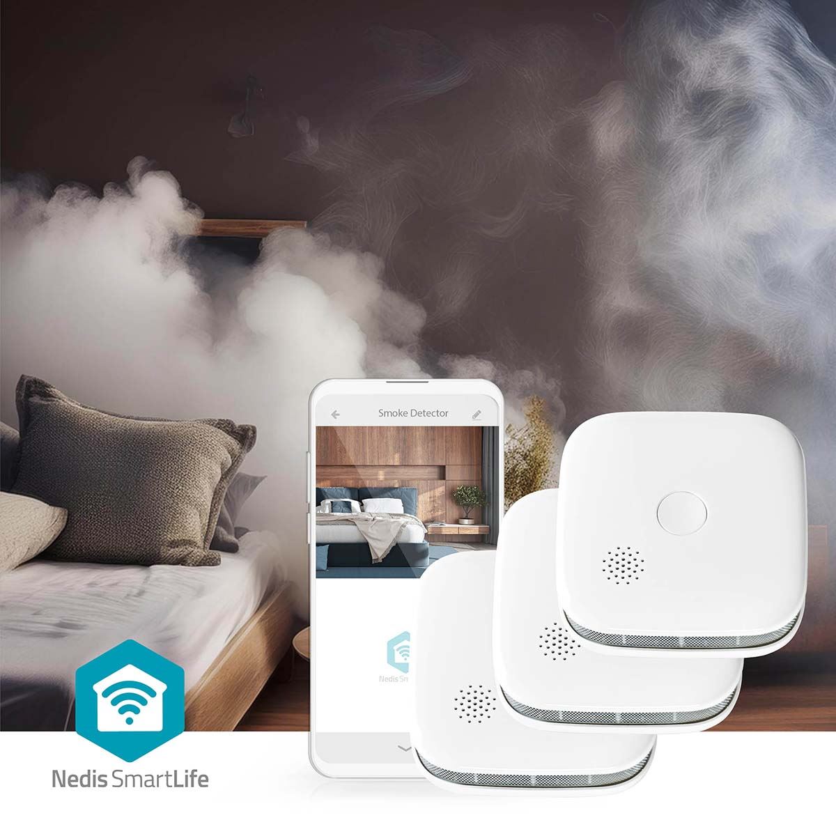 Nedis SmartLife 3 Pack Smoke Detector | Smart Wi-Fi | Battery Powered | Sensor life 10 year | EN 14604 | Max. battery life: 24 Months | 85 dB | White