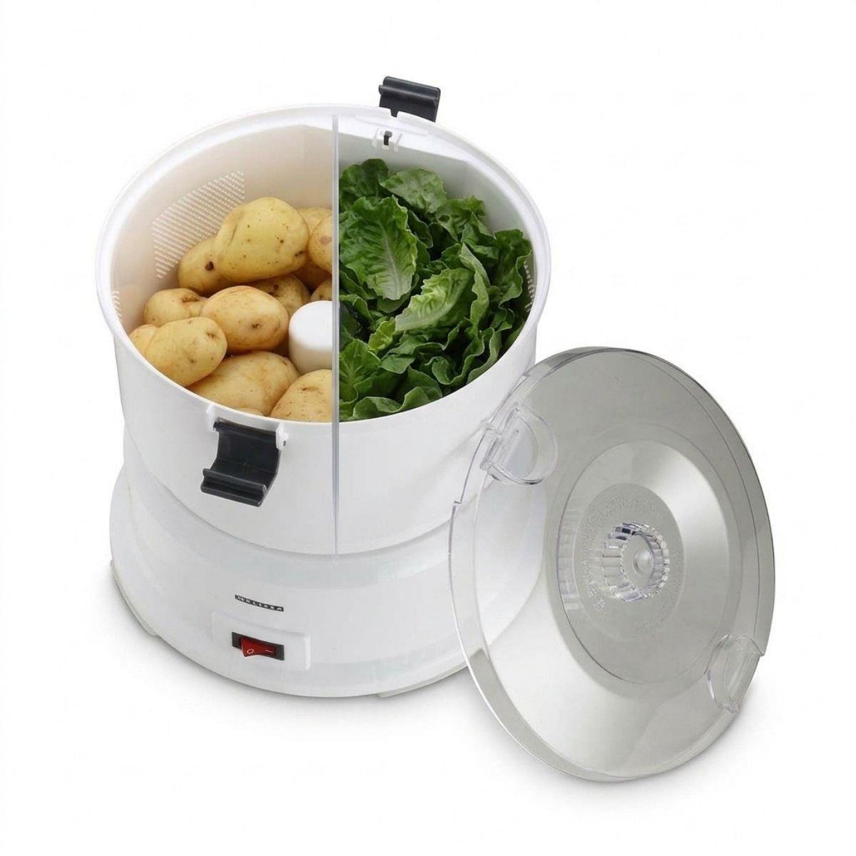 MELISSA 85W Electric Potato Peeler Machine 1KG Potato Rumbler Electric with Container for Peeling Potatoes and Spin Drier Salad/Vegetables to Remove Excess Water
