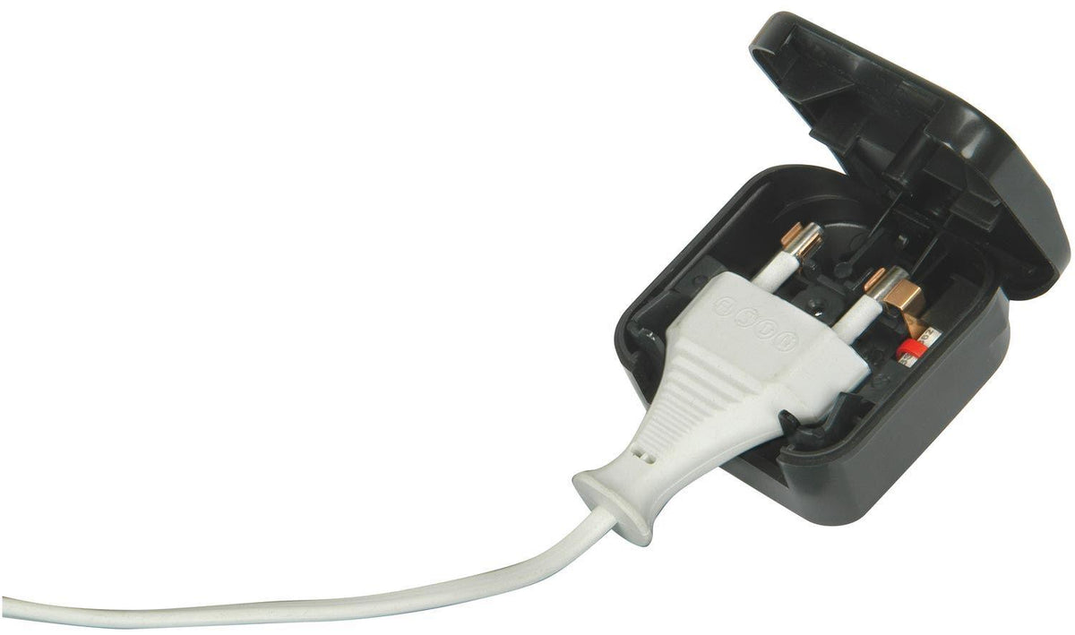 European 2 Pin EU Cable to UK Mains Plug Converter Adapter FCP Clamp-O