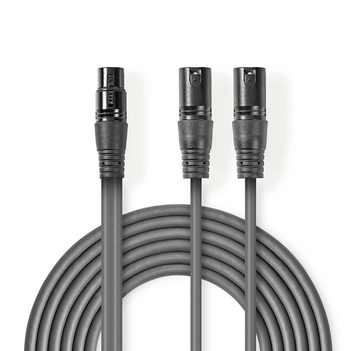 Nedis Balanced Audio Cable | 2x XLR 3-Pin Male | XLR 3-Pin Female | Nickel Plated | 1.50 m | Round | PVC | Dark Grey | Carton Sleeve