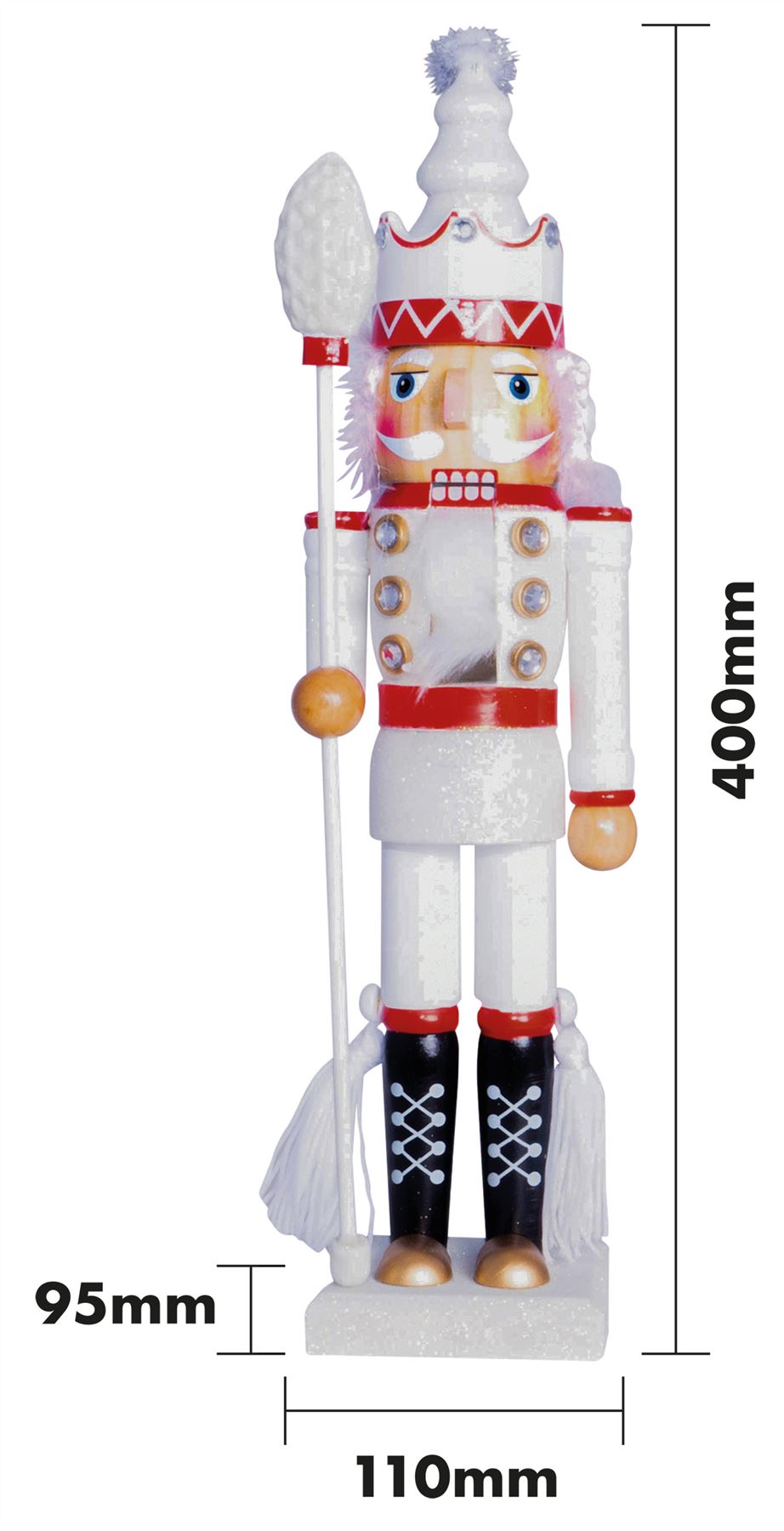 40cm Traditional Christmas Nutcracker Wooden Soldier Decoration White and Red