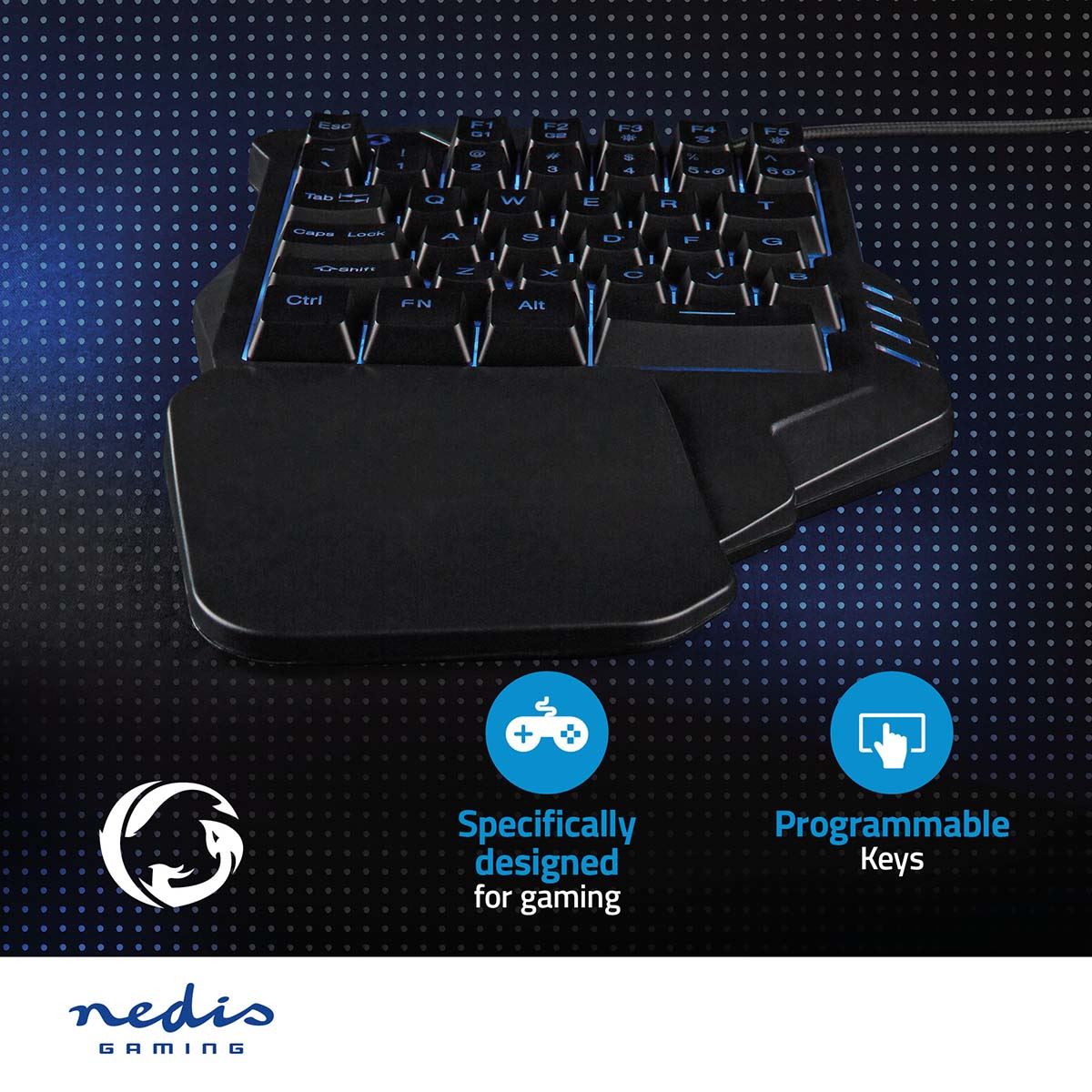 Nedis Wired Gaming Keyboard | USB Type-A | Membrane Keys | RGB | Single-Handed | Universal | USB Powered | Power cable length: 1.60 m | Gaming
