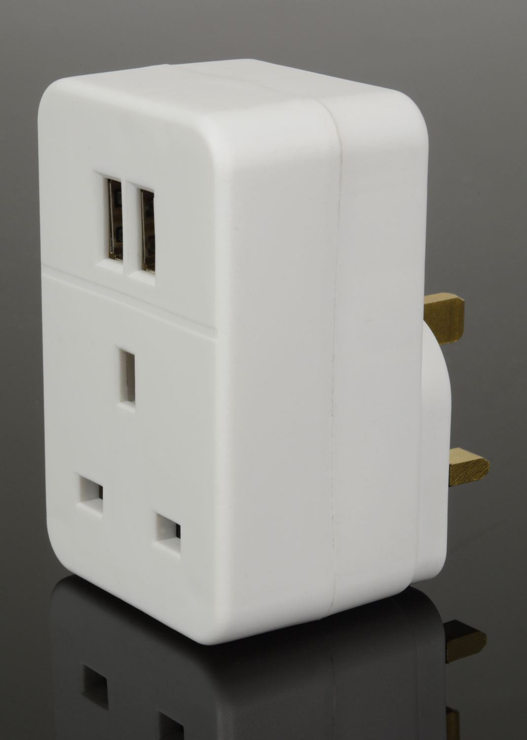 Mercury Plug Through UK Mains Charger with Dual USB Ports 2.4A for Smartphone / Tablet