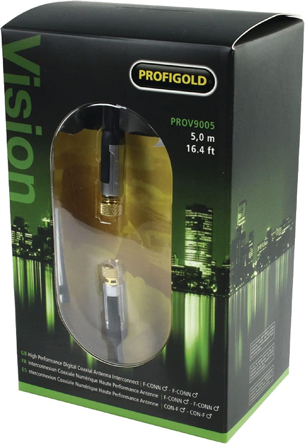 Profigold 5m F Type to F Type Connector Lead Cable Coaxial with F Connectors - Black
