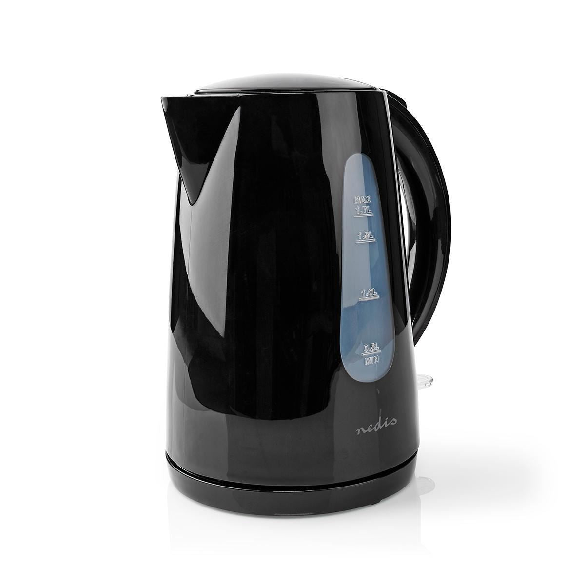 Nedis Electric Kettle | 1.7 l | Plastic | Black | Rotatable 360 degrees | Concealed heating element | Strix® controller | Boil-dry protection