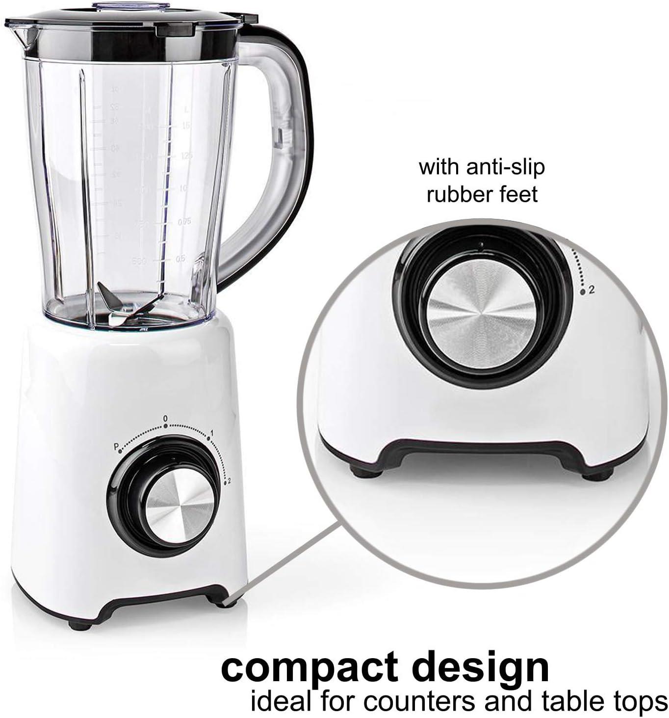 Nedis Table Top Blender, 800W, with 1.5L Plastic Jug, 2 Speed Settings and Pulse Function, Ideal for Fruit Juice, Vegetables, Soup, Smoothies, Protein Shakes and more - White