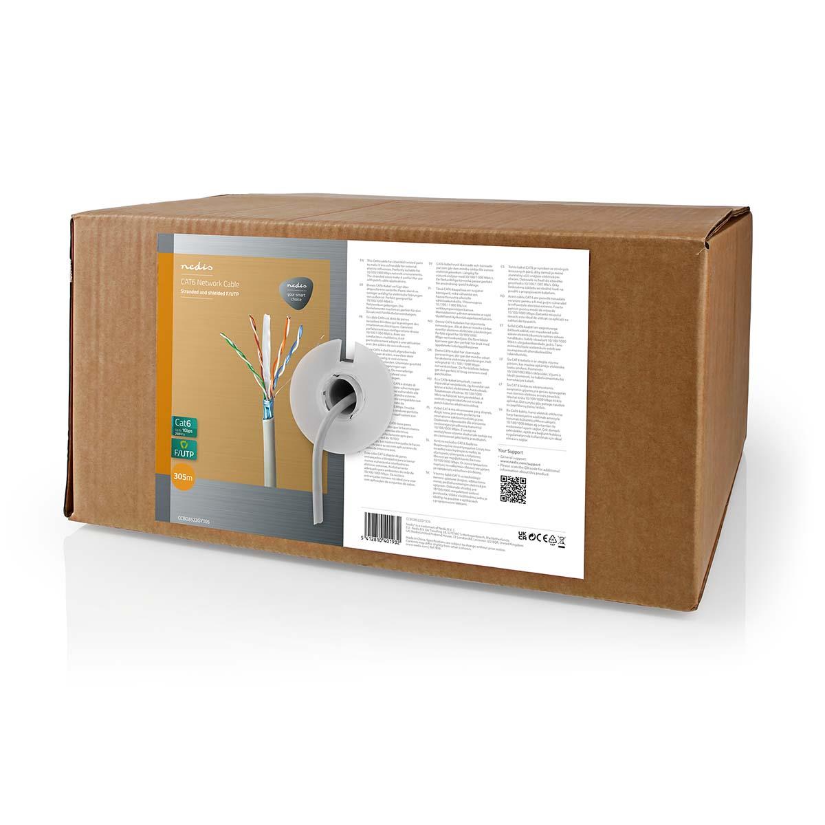 Nedis Network Cable Roll | CAT6 | Stranded | F/UTP | CCA | 305.0 m | Indoor | Round | PVC | Grey | Pull Box