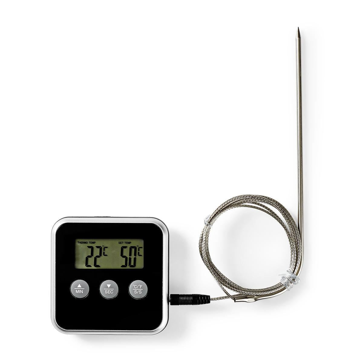 Nedis Meat Thermometer | Alarm / Timer | LCD Display | 0 - 250 °C | Black / Silver