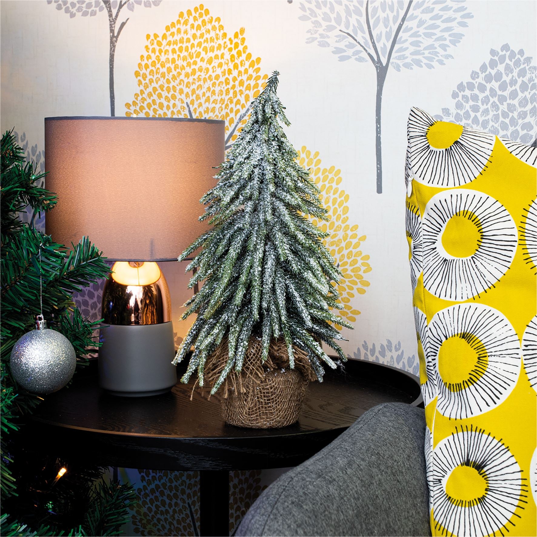 Decorative Snow Effect Mini Christmas Tree in Hessian Bag - 35cm