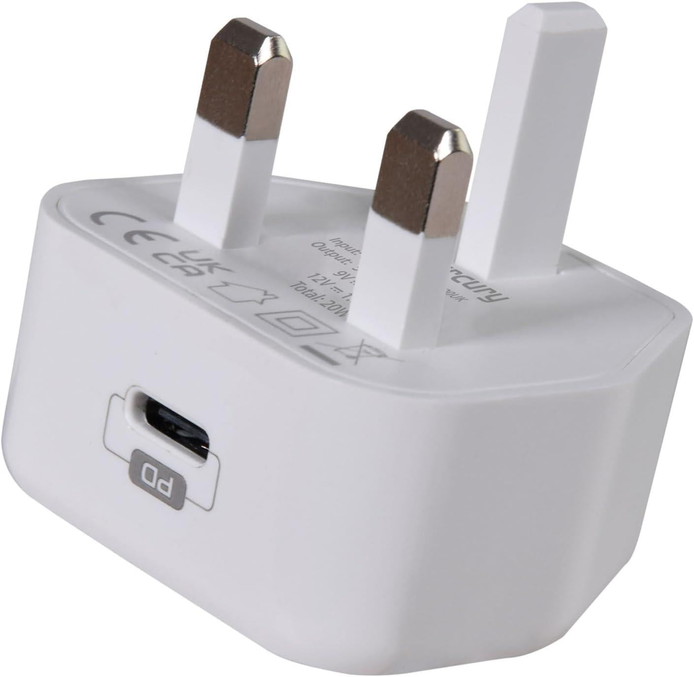 Mercury Fast Charge 20W PD USB-C Charger | Compact & Lightweight Mains Adapter for iPhone, iPad, AirPods, USB-C Devices | Super-Fast Charging with PD3.0 & PPS Technology