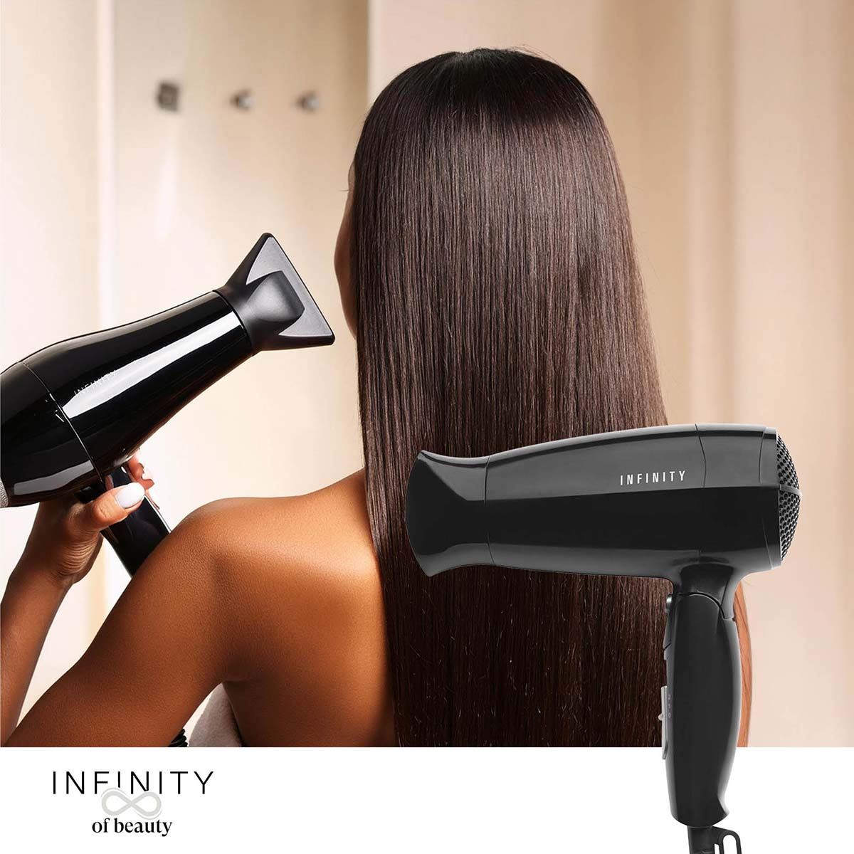 MELISSA Travel Folding Hair Dryer Lightweight and Powerful 1600W Blow Dryer, Dual Voltage, Worldwide Use, 2 Heat/Speed Settings, Black