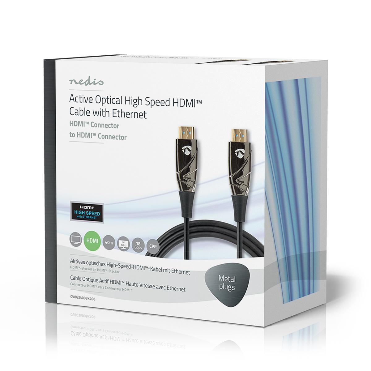 Nedis Active Optical High Speed HDMI™ Cable with Ethernet | HDMI™ Connector | HDMI™ Connector | 4K@60Hz | 18 Gbps | 40.0 m | Round | PVC | Black | Gift Box