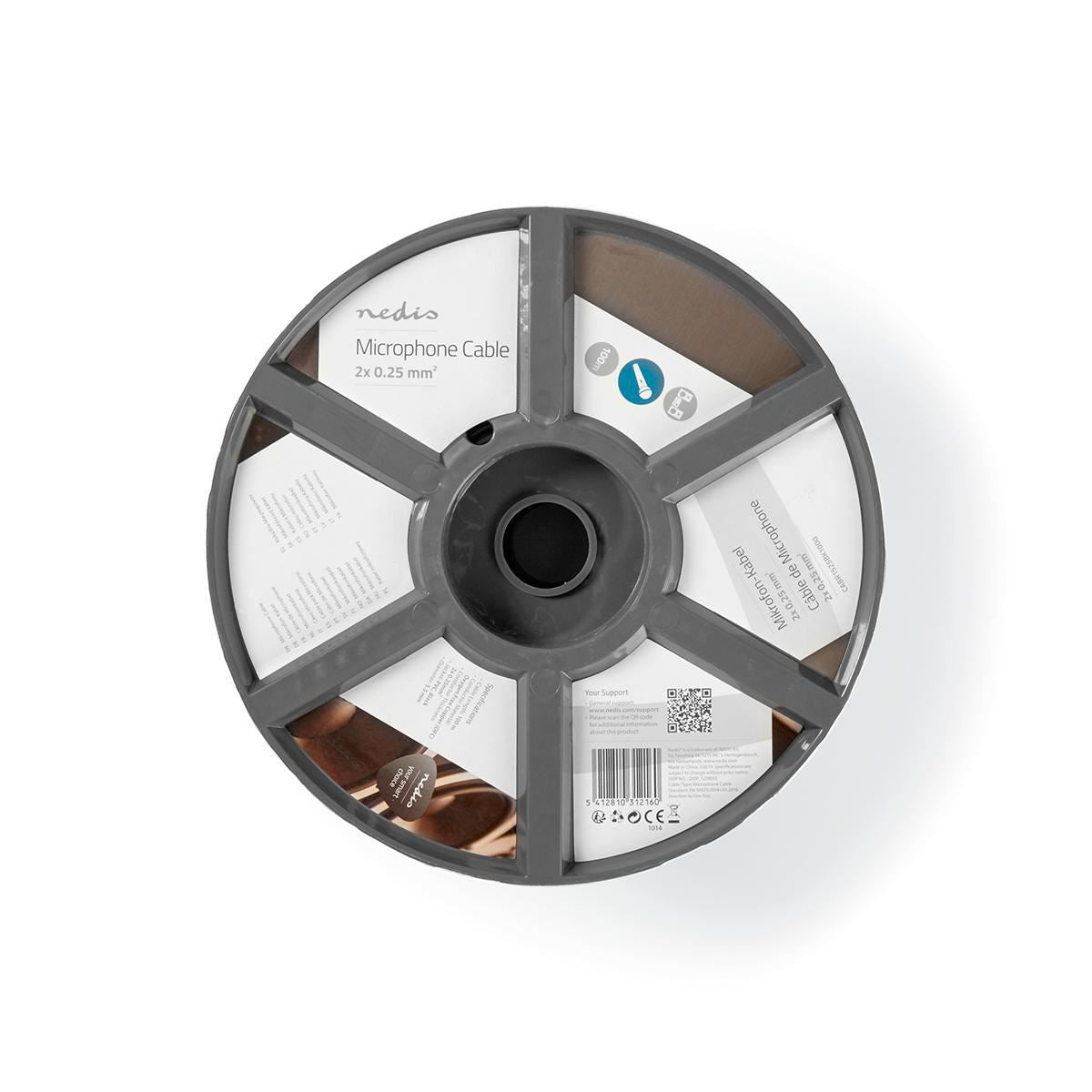 Nedis Microphone Cable | 2 x 0.25 mm² | Copper | 100.0 m | Round | PVC | Black | Reel