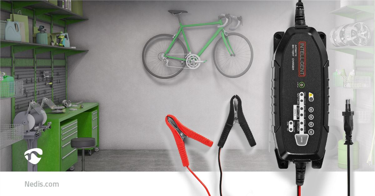 Nedis Lead-Acid Battery Charger | 6 / 12 / 12.8 V DC | 3.8 A | Trickle charging | Battery Clamps | Battery type: AGM / Gel / Lead Acid / SLA / VRLA | Black