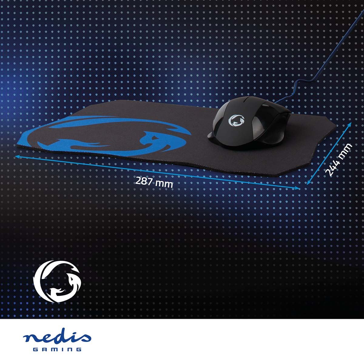 Nedis Gaming Mouse & Mouse Pad Set | Wired | 1200 / 2400 / 4800 / 7200 dpi | Adjustable DPI | Number of buttons: 6 | Right-Handed | 1.50 m | Without Lighting