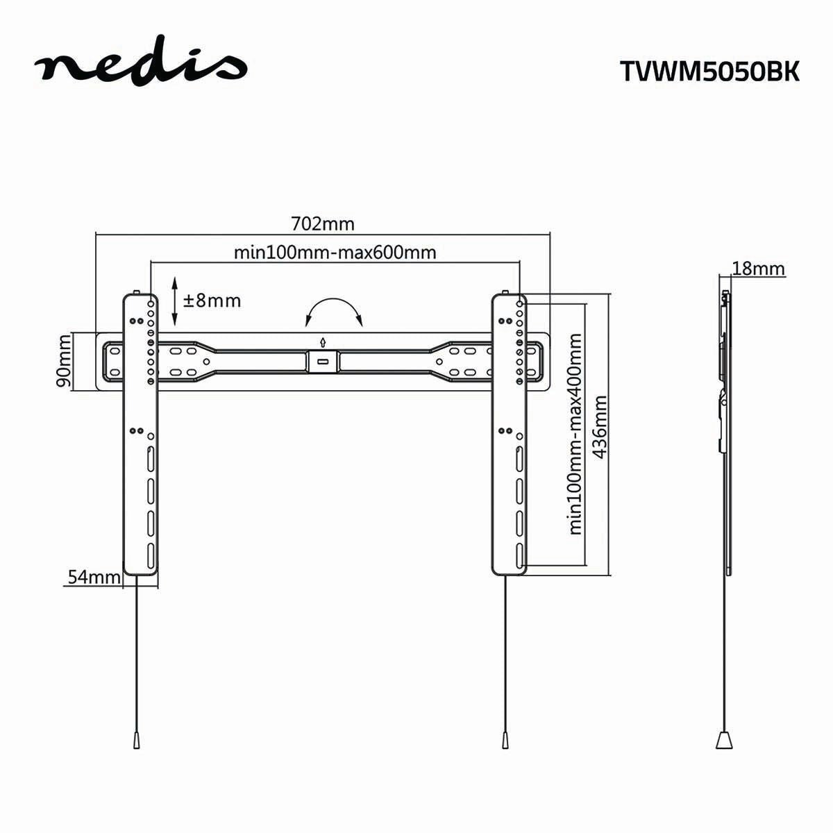 Nedis Fixed TV Wall Mount | 37 - 70 " | Maximum supported screen weight: 35 kg | Minimum wall distance: 18 mm | Steel | Black